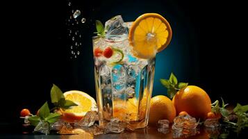 erfrischend Cocktail mit Zitrusfrüchte Obst und Eis foto