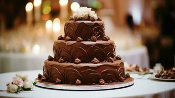 romantisch Hochzeit Feier mit aufwendig Schokolade Hochzeit foto
