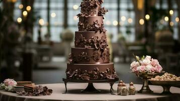 romantisch Hochzeit Feier mit aufwendig Schokolade Hochzeit foto