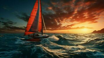 Segeln Yacht gleiten auf Blau Wellen glatt foto