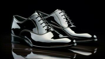 glänzend schwarz Leder Schuhe verströmen modern Luxus foto