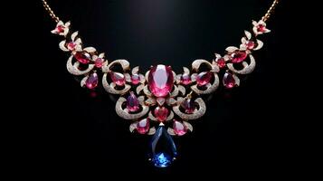 glänzend Edelstein Halskette spiegelt Eleganz und Glanz foto