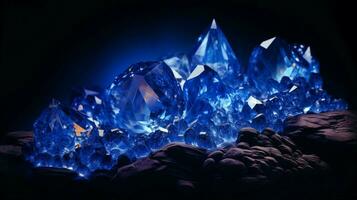 glänzend Edelsteine erleuchten Blau Natur im Dunkelheit foto