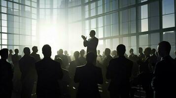 Silhouetten von Geschäftsleute applaudieren im von hinten beleuchtet Auditorium foto