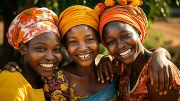 lächelnd afrikanisch Frauen schön Porträt von Zusammengehörigkeit foto