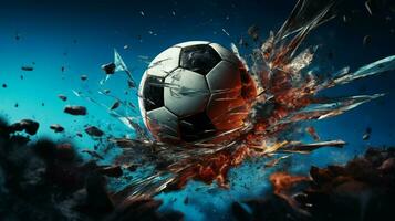 Fußball Ball treten durch schmutzig Netz foto