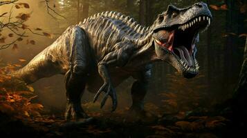 gespenstisch Dinosaurier brüllend im prähistorisch Epoche foto