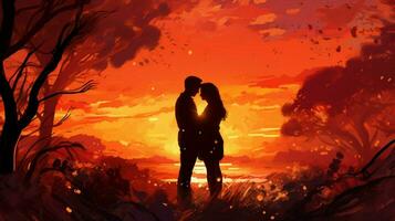 Sonnenuntergang Romantik zwei Menschen Umarmen im Natur foto