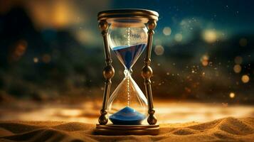 Zeit fließend mögen Sand im ein Sanduhr Countdown zu feiern foto