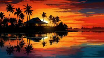 still Bungalow Betrachtung Silhouetten Karibik Sonnenuntergang foto