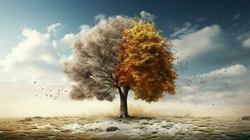 Baum mit zwei Jahreszeiten verglichen Szene foto