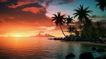 tropisch Palme Baum Sonnenuntergang still Wasser Kante foto