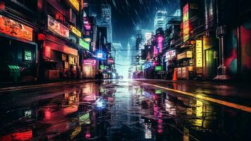 beschwingt Farben erleuchten schmutzig Stadt Straßen beim Nacht foto