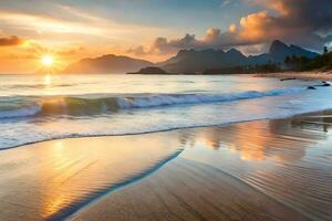 Sonnenuntergang auf das Strand im Mauritius. KI-generiert foto