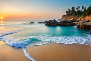 schön Sonnenaufgang auf das Strand im sri lanka. KI-generiert foto