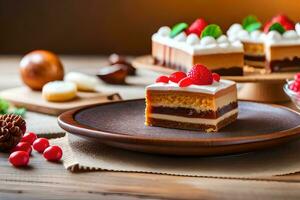 ein Dessert auf ein Teller mit Beeren und andere Zutaten. KI-generiert foto