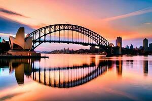 das Sydney Hafen Brücke beim Sonnenuntergang. KI-generiert foto