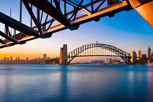 Sydney Hafen Brücke beim Sonnenuntergang. KI-generiert foto