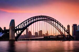 Sydney Hafen Brücke beim Sonnenuntergang. KI-generiert foto