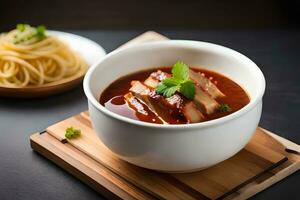 Chinesisch Schweinefleisch und Bohne Quark Suppe im ein Schüssel. KI-generiert foto