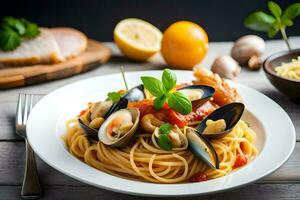 Spaghetti mit Muscheln und Venusmuscheln. KI-generiert foto