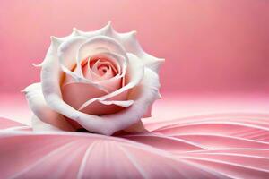 ein Single Rose ist Sitzung auf oben von ein Rosa Hintergrund. KI-generiert foto