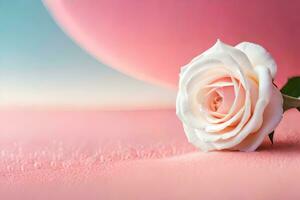 ein Single Weiß Rose auf ein Rosa Hintergrund. KI-generiert foto