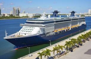 Kreuzfahrt Schiff Berühmtheit Unendlichkeit angedockt im Hafen Everglades, ft Lauderdale, Florida. generativ ai foto