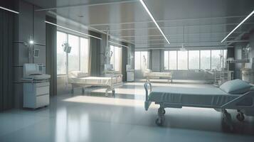 Gesundheitswesen Thema 3d Illustration von ein leeren Notfall Zimmer. ai generativ foto