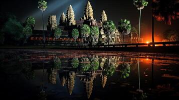 Nacht Aussicht von Angkor wat. generativ ai foto