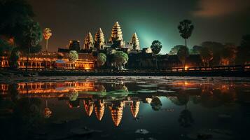 Nacht Aussicht von Angkor wat. generativ ai foto