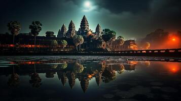 Nacht Aussicht von Angkor wat. generativ ai foto