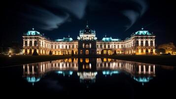 Nacht Aussicht von Belvedere Palast. generativ ai foto