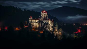 Nacht Aussicht von Kleie Schloss - - Dracula Schloss. generativ ai foto