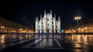 Nacht Aussicht von Duomo di Mailand. generativ ai foto