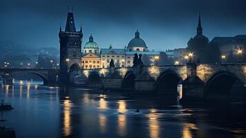 Nacht Aussicht von Charles Brücke. generativ ai foto