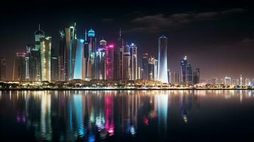 Nacht Aussicht von burj Katar. generativ ai foto