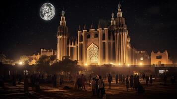 Nacht Aussicht von großartig Moschee von djenne. generativ ai foto