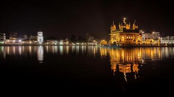 Nacht Aussicht von golden Tempel - - Harmandir Sahib. generativ ai foto