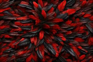 rot und schwarz Feder Hintergrund, bunt Feder Hintergrund, Gefieder Hintergrund, flauschige Feder Textur, Feder Muster, Feder Textur, Pelz Textur, ai generativ foto
