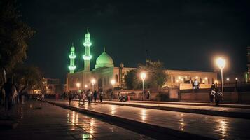 Nacht Aussicht von großartig Moschee von Kano. generativ ai foto