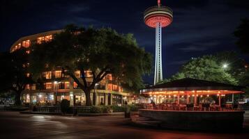 Nacht Aussicht von hemisfair Turm. generativ ai foto