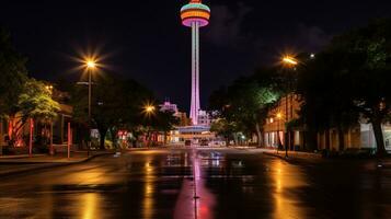 Nacht Aussicht von hemisfair Turm. generativ ai foto