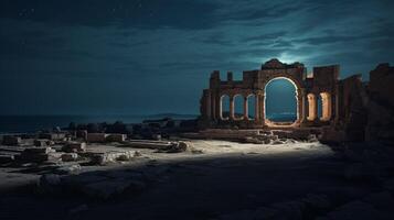 Nacht Aussicht von leptis magna. generativ ai foto