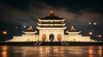 Nacht Aussicht von National Chiang Kai-Shek Denkmal Halle. generativ ai foto