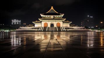 Nacht Aussicht von National Chiang Kai-Shek Denkmal Halle. generativ ai foto