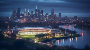 Nacht Aussicht von Melbourne Kricket Boden. generativ ai foto