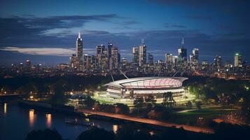 Nacht Aussicht von Melbourne Kricket Boden. generativ ai foto