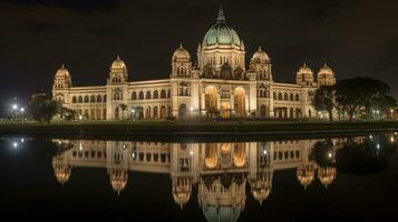 Nacht Aussicht von königlich Ausstellung Gebäude. generativ ai foto