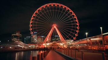 Nacht Aussicht von Melbourne Star Überwachung Rad. generativ ai foto